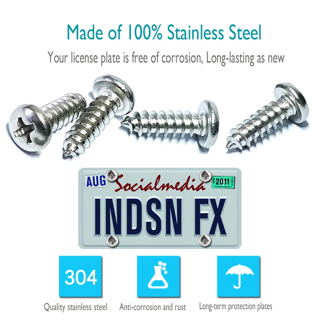 Aootf Stainless Steel License Plate Screws-8Pc M6X20Mm Rust Resistant Stainless Steel Screw, Self Tapping License Plate Bolt Fas