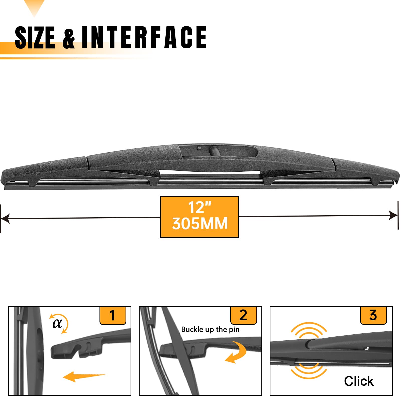 Autoboo Rear Wiper Blade Replacement For Jeep Wrangler 2023-2018 -Oem Factory Replacement Accessories Parts 19239591,Blades 12 I