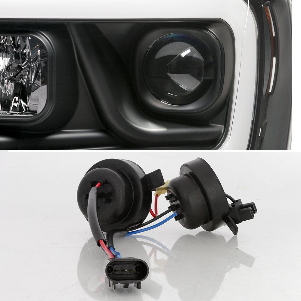 Akkon - For 2006-2008 Dodge Ram 1500 & 06-09 Dodge Ram 2500/3500 Led Daytime Running Lamp Bar Projector Headlights Black Combo