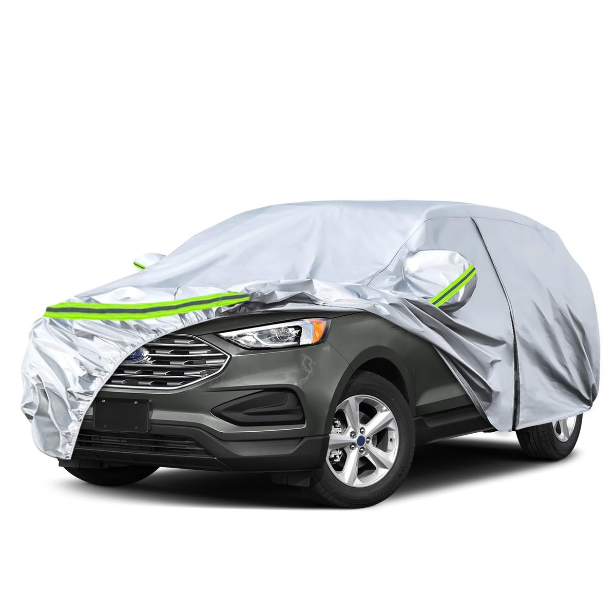 Waterproof Car Covers Replace For 2007-2025 Ford Edge, 6 Layers Silver All Weather Car Cover With Zipper Door & Windproof Bands