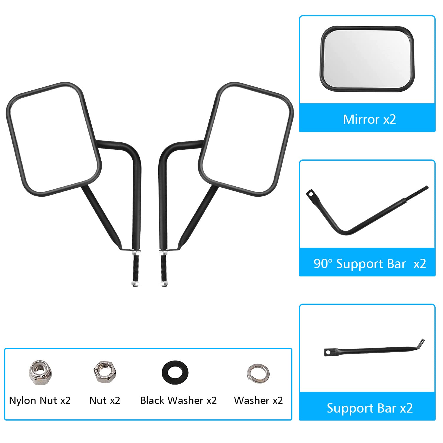 SUNPIE Mirrors Doors off Compatible with Jeep Wrangler YJ TJ JK JL2 Doors & 4 Doors 1987-2024 and JT, Side Doorless Mirrors Quic