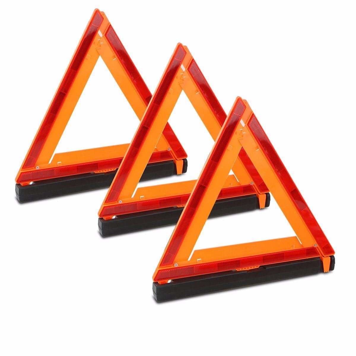 Stark USA 3-Pack Warning Triangle Foldable Emergency Warning Sign Reflector Roadside Hazard Sign High Stability Frame w/Storage 