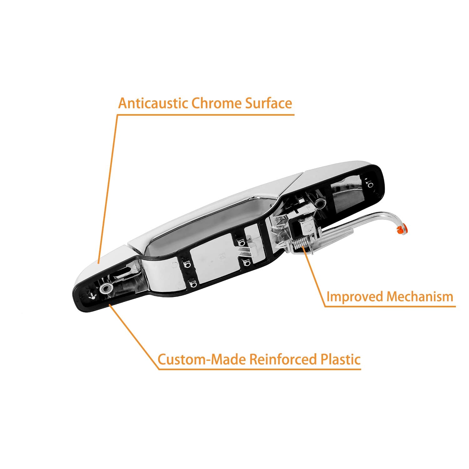 Exterior Chrome Door Handle Rear Left Driver Side | For 2007-2013 Chevy Silverado Suburban Tahoe Avalanche, Gmc Sierra Yukon, Cadillac Escalade | Replaces# 22738725, 15915659, 25960521, 80105