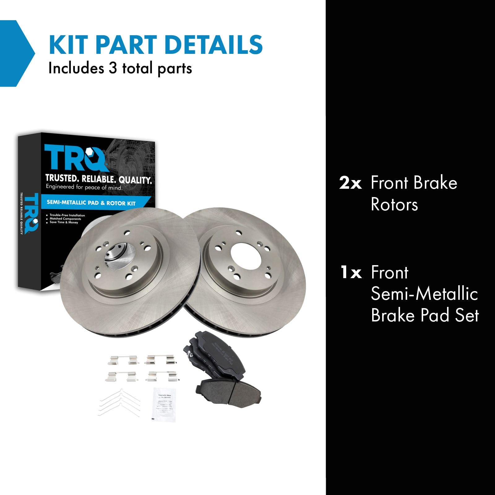 Trq Front Brake Pad & Rotor Kit Brake Pads Brake Rotor Semi-Metallic Compatible With 2005-2006 Honda Cr-V