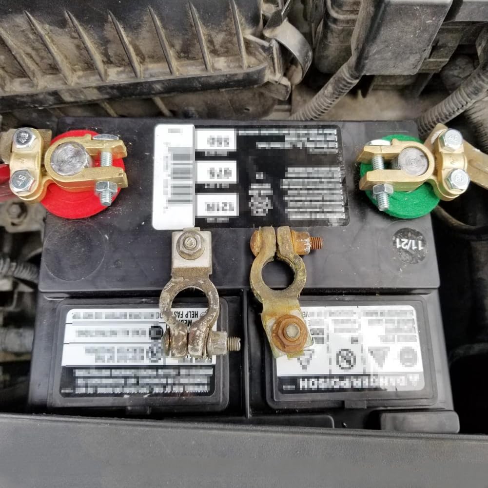 Ampper Brass Battery Terminals Connectors Clamps, Top Post Battery Terminal Protector Set For Marine Car Boat Rv Vehicles (1 Pair)