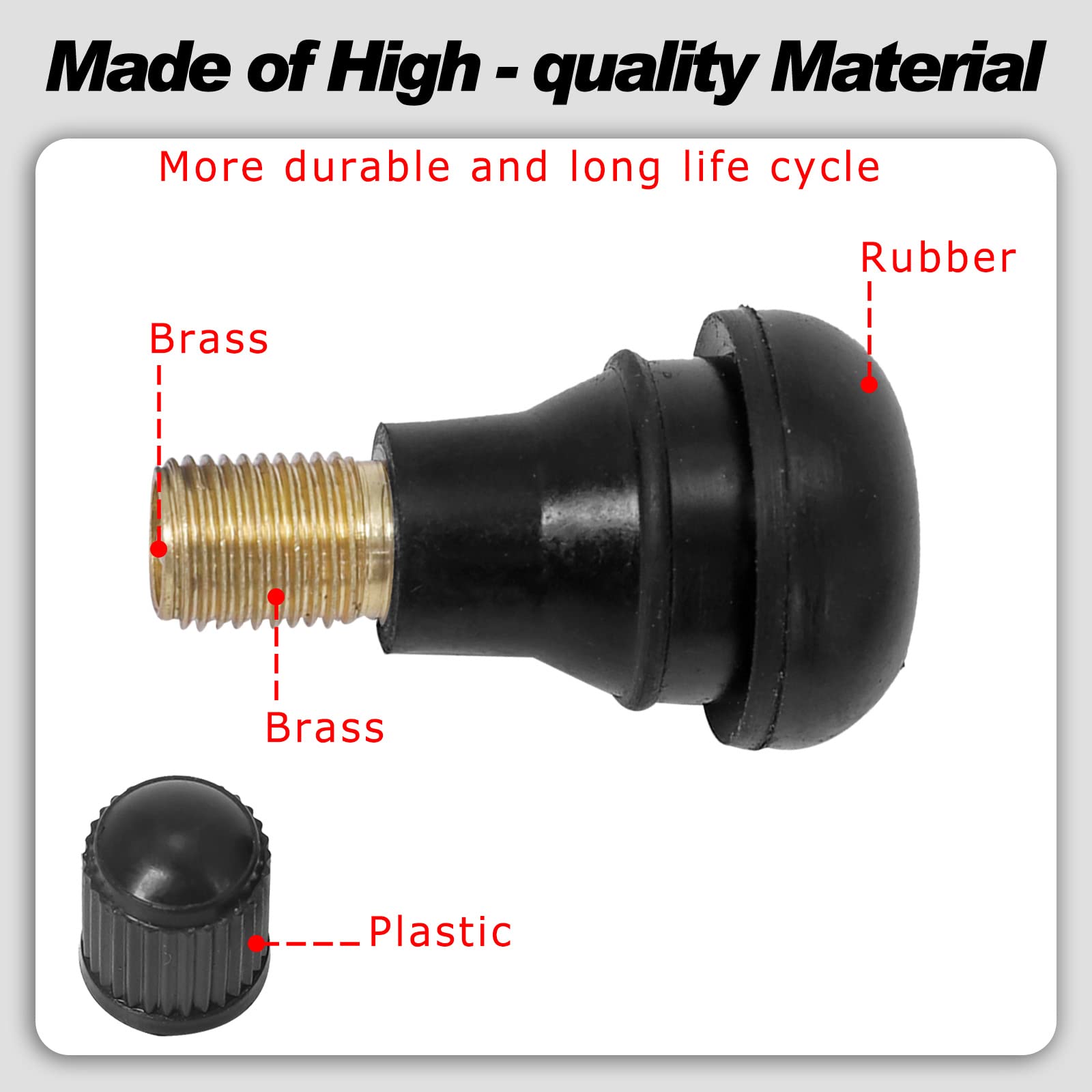 BLACKHORSE-RACING 25 Pack TR412 Rubber Tire Snap-in Short Valve Stem ATV Lawn Mower Garden Tractor Plug Stem for Tubeless 0.453