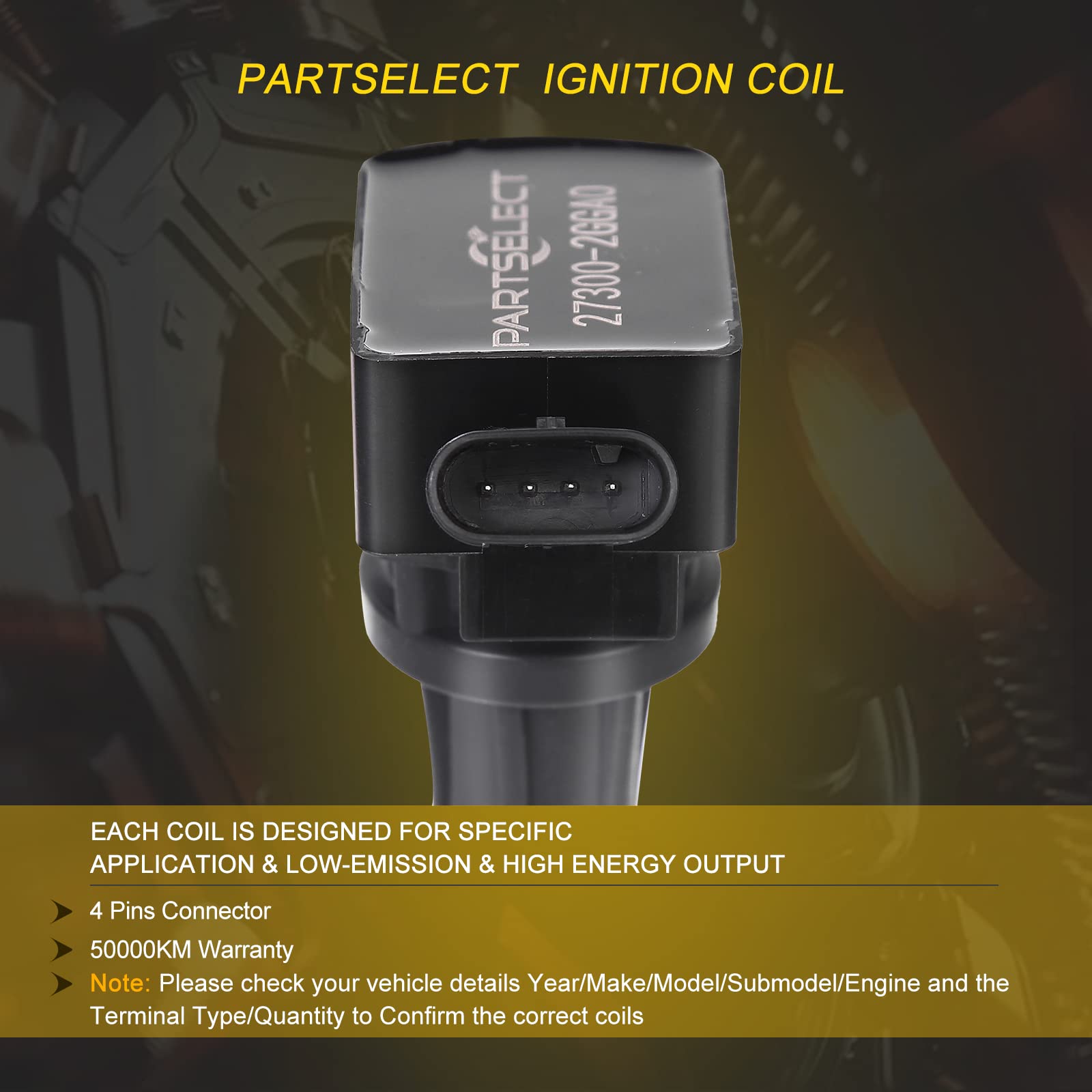 Partselect 4Pcs Ignition Coil Pack Uf-764 273002Gga0 1788545 Replacement For Hyundai Santa Fe Sonata Tucson Kia Optima Sportage