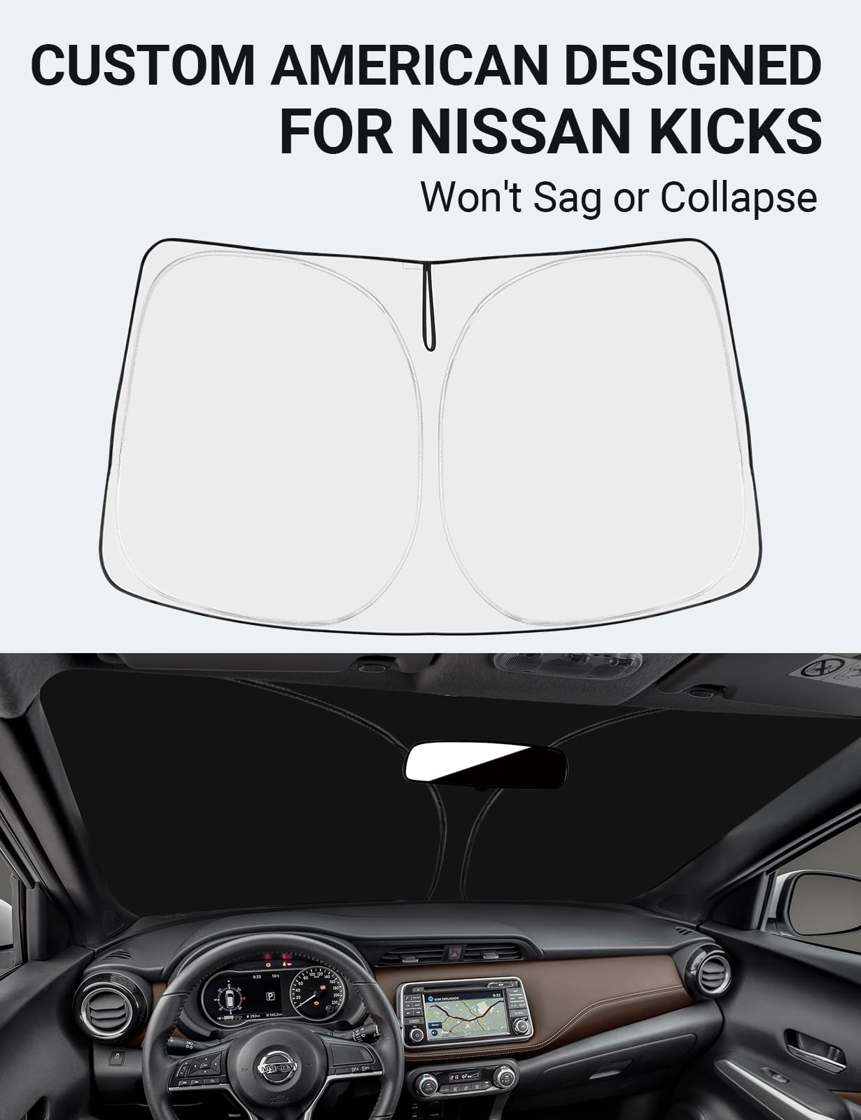 Proadsy Front Windshield Sun Shade Foldable Sunshade Protector Custom Fit 2018 2019 2020 2021 2022 2023 2024 Nissan Kicks, S, Sv, Sr Crossover Accessories 2024 Upgrade