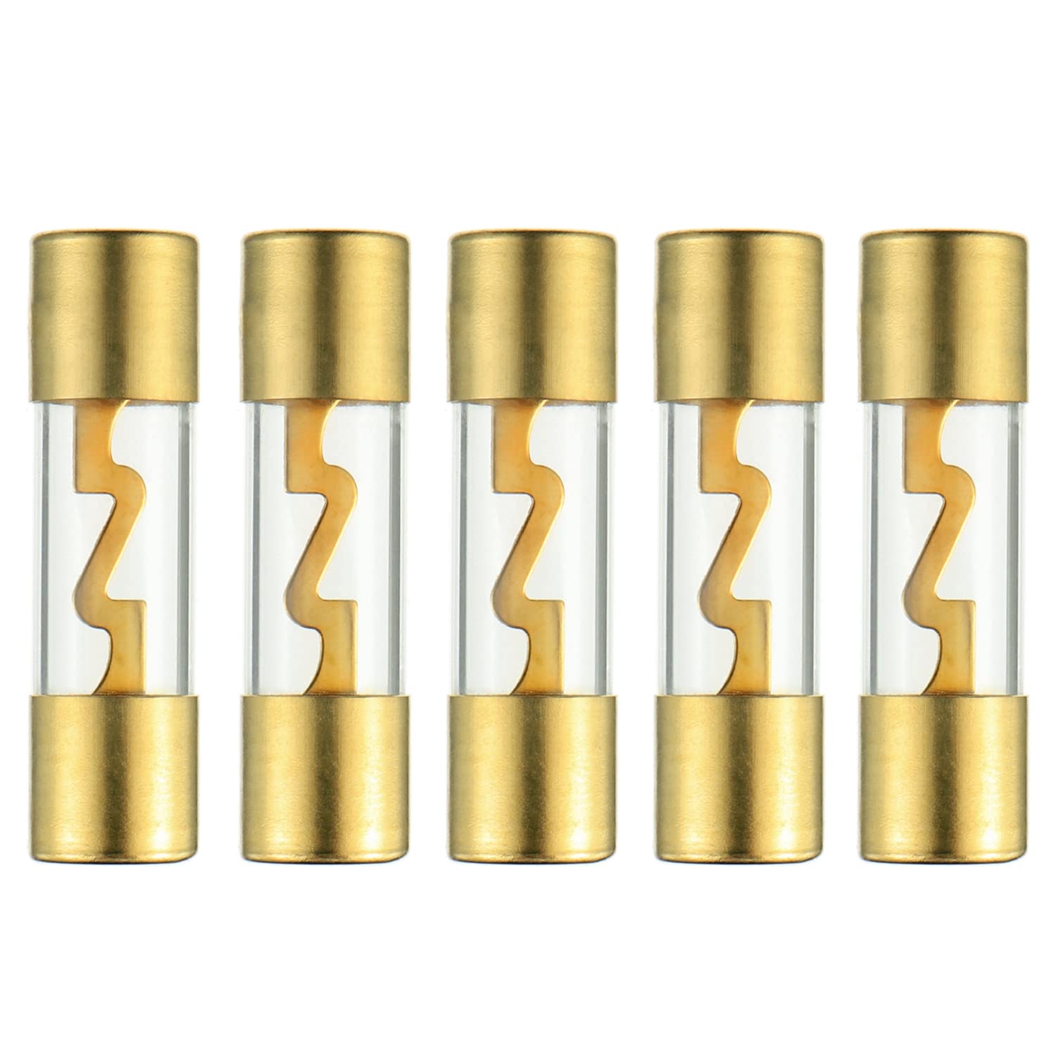 Bojack 80A Gold Plated Glass Car Audio Agu Fuse For Car/Auto/Marine Audio Stereo Amplifier Power Protection (Pack Of 5)