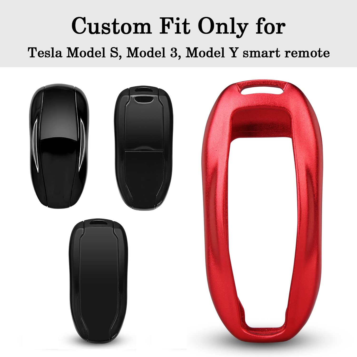 Qbuc For Tesla Key Fob Cover With Keychain Compatible With Tesla Model S/3/Y Keyless Protection Case Smart Remote Accessory (Red