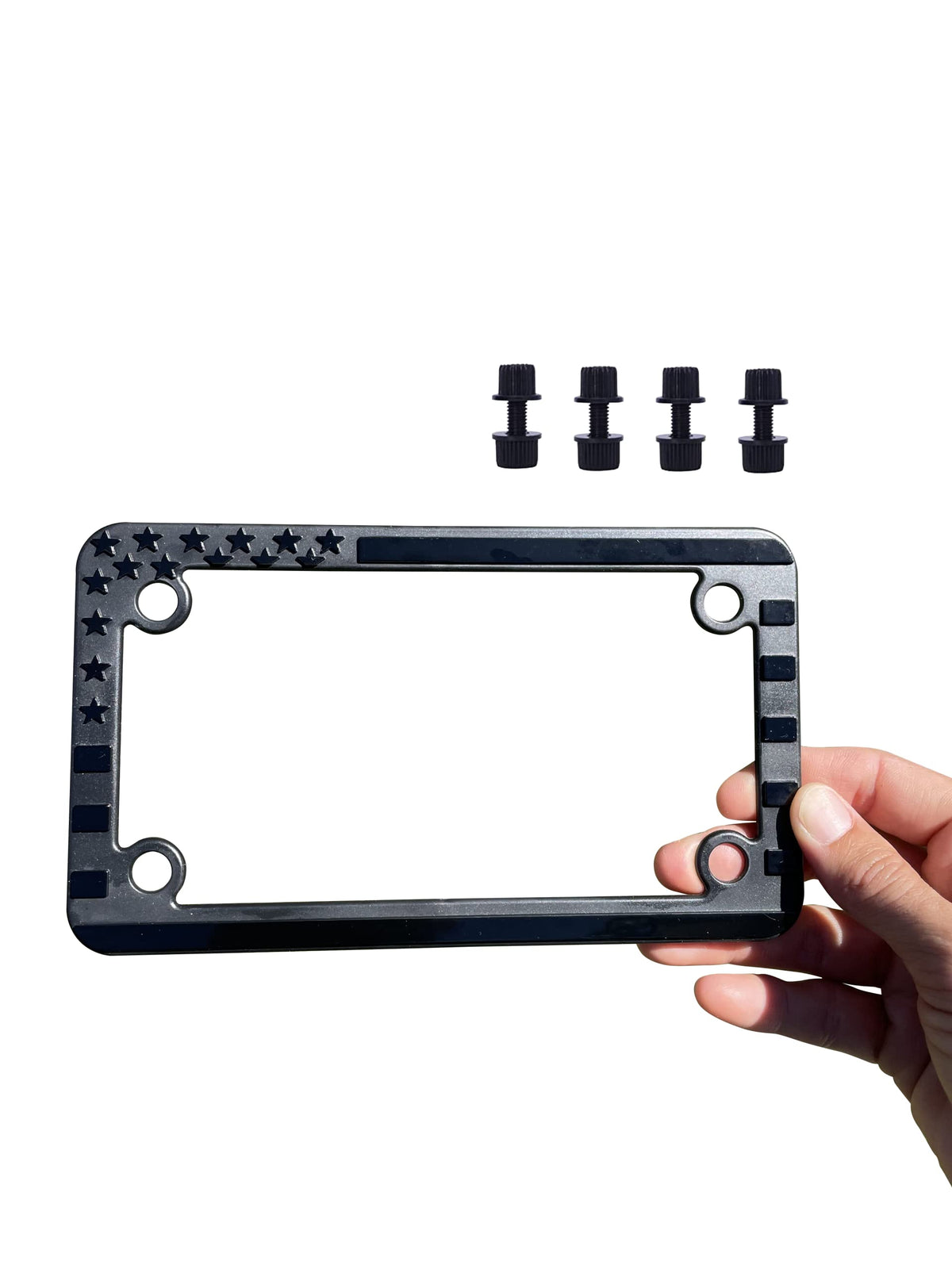 Tactilian Motorcycle American Flag License Plate Frame - Subdued 3D Embossed Usa Flag In Gloss On Matte Black Finish For Motorcy