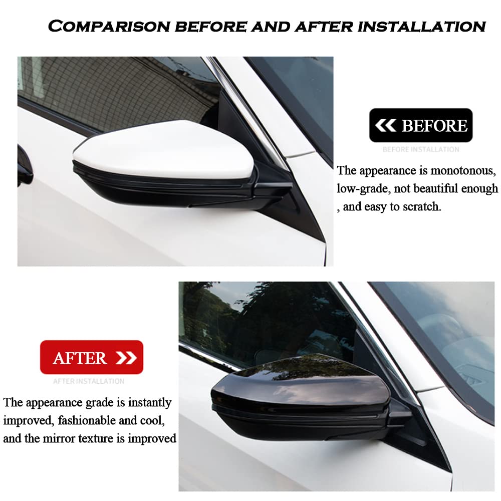 Rifoda For Civic Glossy Black Style Full Coverage Rear View Mirror Cover for Honda 10th gen Civic 2016 2017 2018 2019 2020 2021