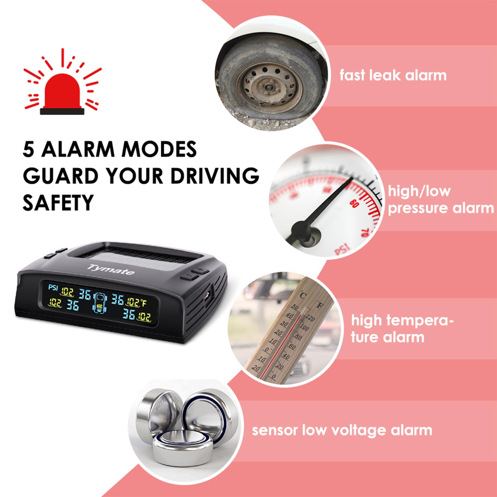 Tymate Rv Tire Pressure Monitoring System, Tire Pressure Monitor System With Solar Charge, Trailer Tpms With 4 Sensors & 5 Alarm