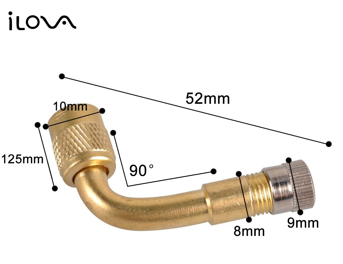 Asfroy 90 Degree Tyre Valve Extension Adaptor - Gold, 2 Pack Universal Extenders for Cars, Motorcycles, Bikes, and Scooters