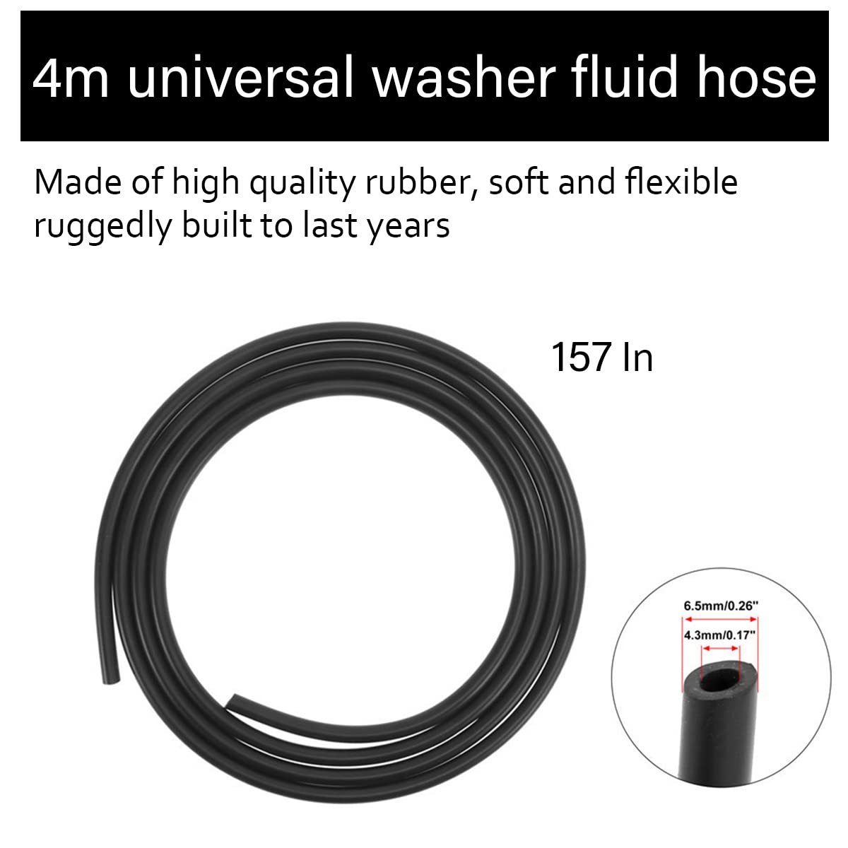 Windshield Washer Hose Kit, 4 Meter Washer Fluid Hose with 12 Pcs Hose Connectors, Rubber Wiper Fluid Tubing Kit, Connect Car Wa