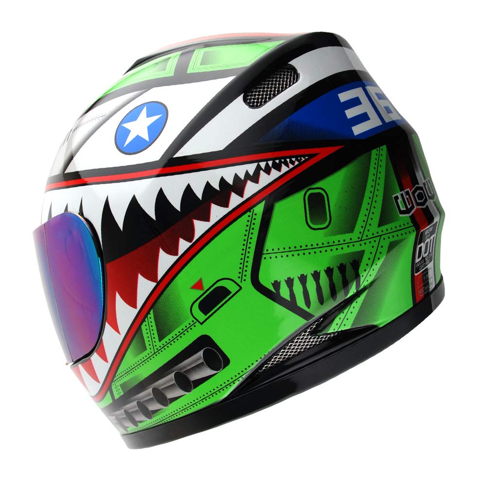 Wow Motorcycle Full Face Helmet Street Bike Bmx Mx Youth Kids Shark Green