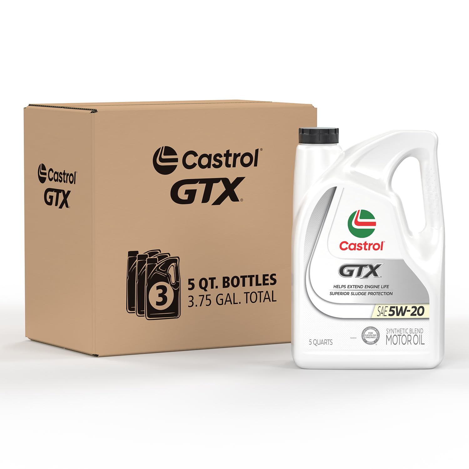 Castrol Gtx Ultraclean 5W-20 Synthetic Blend Motor Oil, 5 Quarts, Pack Of 3