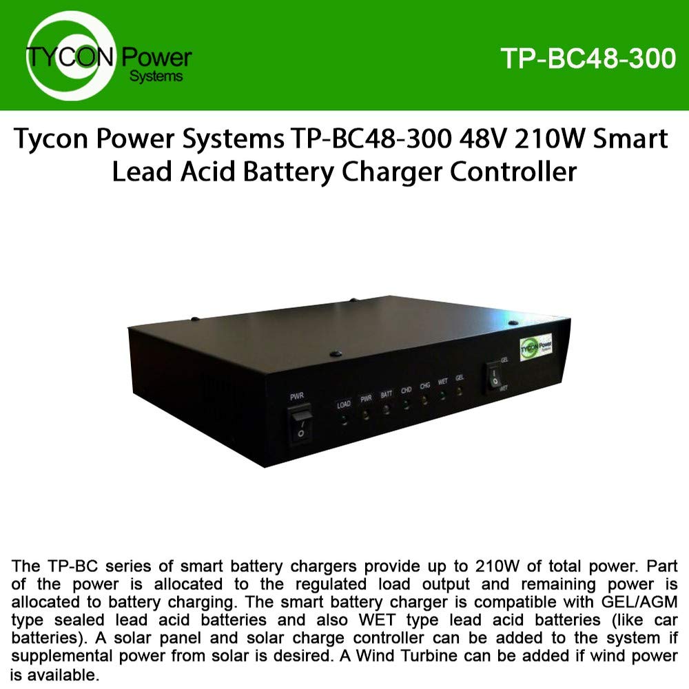 48Vdc 210W Smart Lead Acid Battery Charger, 120/240Vac Input, 120W Regulated Load Output, Overdischarge Protection, Automatic Operation