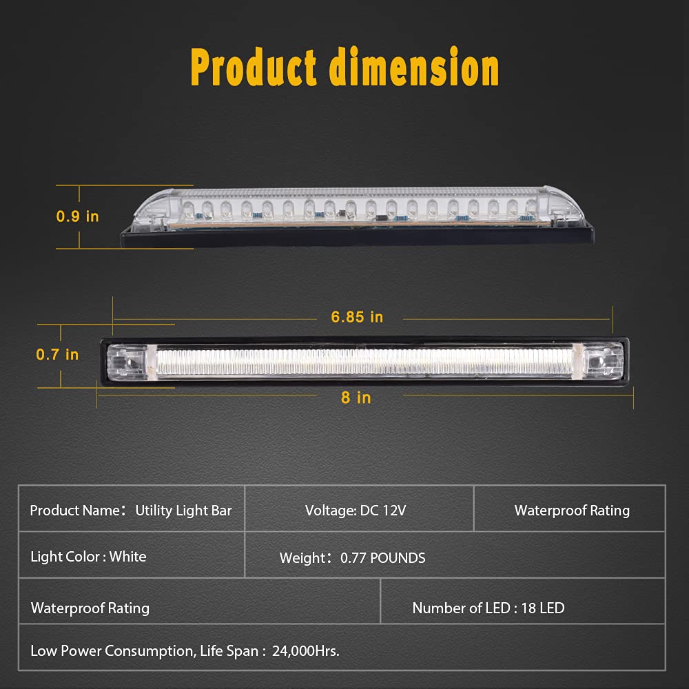 Nifeida 8 Clear Lens 18Led Waterproof Utility Strip Light Bar Surface Mount For 12V Marine Boat Rv Interior Light Slim Line Pickup Truck Under Hood Lights Side Marker Lamp [Pack Of 4]