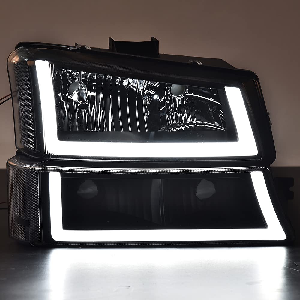 2Pcs Black Housing Clear Lens Clear Corner Headlights Assembly For 2003-2006 Chevy Silverado, Left & Right Headlights Assembly H