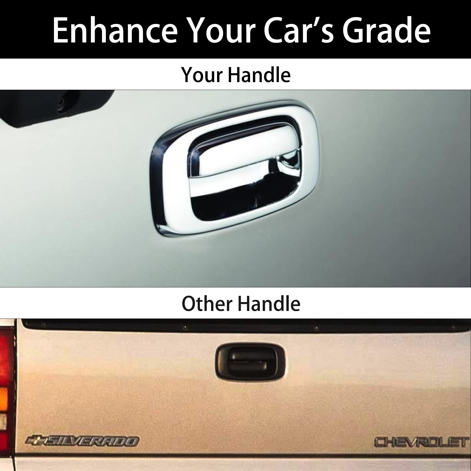 Tailgate Door Handle & Bezel Lock Set, Compatible With 1999-2007 Chevy Silverado Gmc Sierra 1500 2500 3500, Chrome Exterior Rear