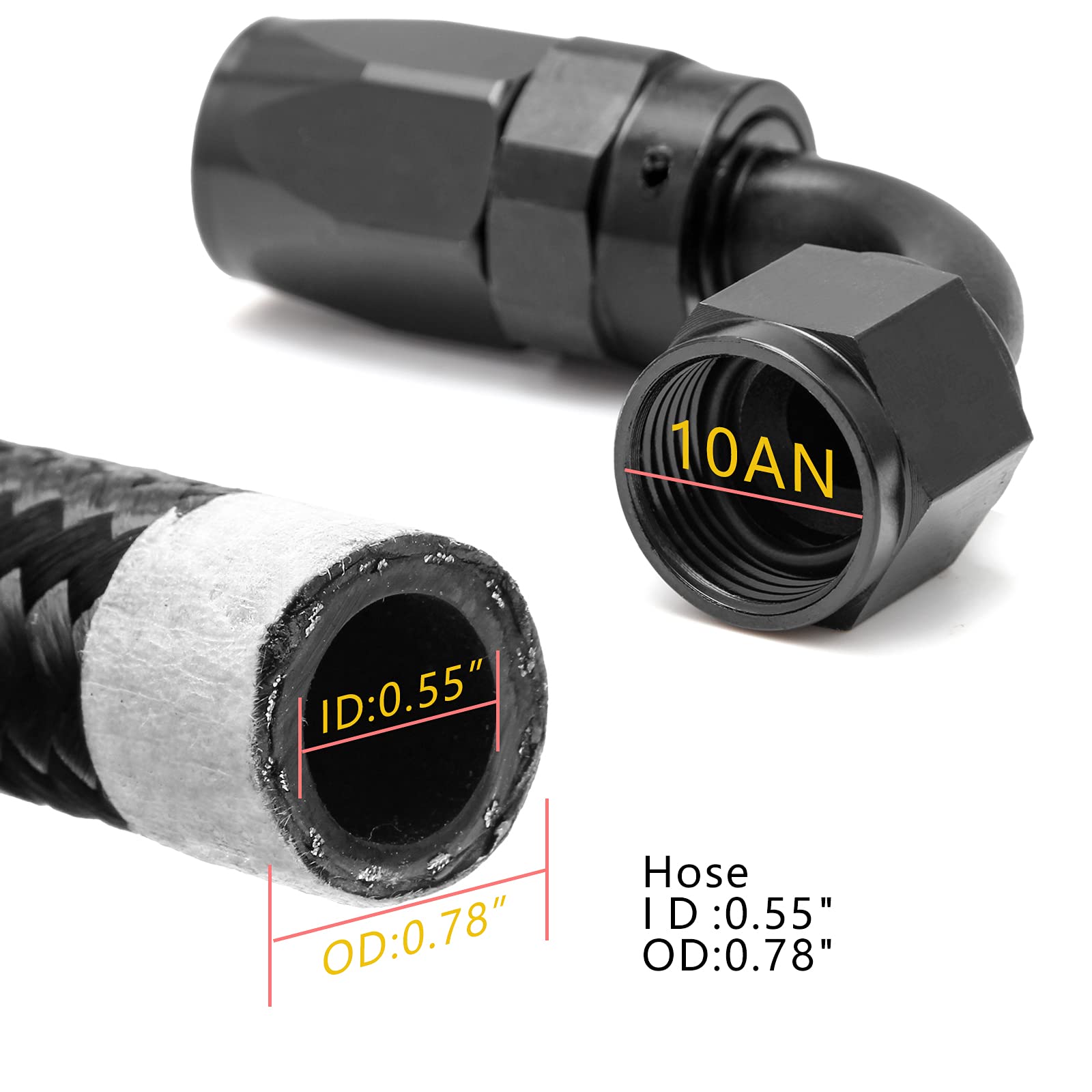 Shineyoo 10An 90 Degree Swivel Hose End Fitting 2 Pcs For Braided Fuel Oil Line End 10An Fittings Aluminum Black