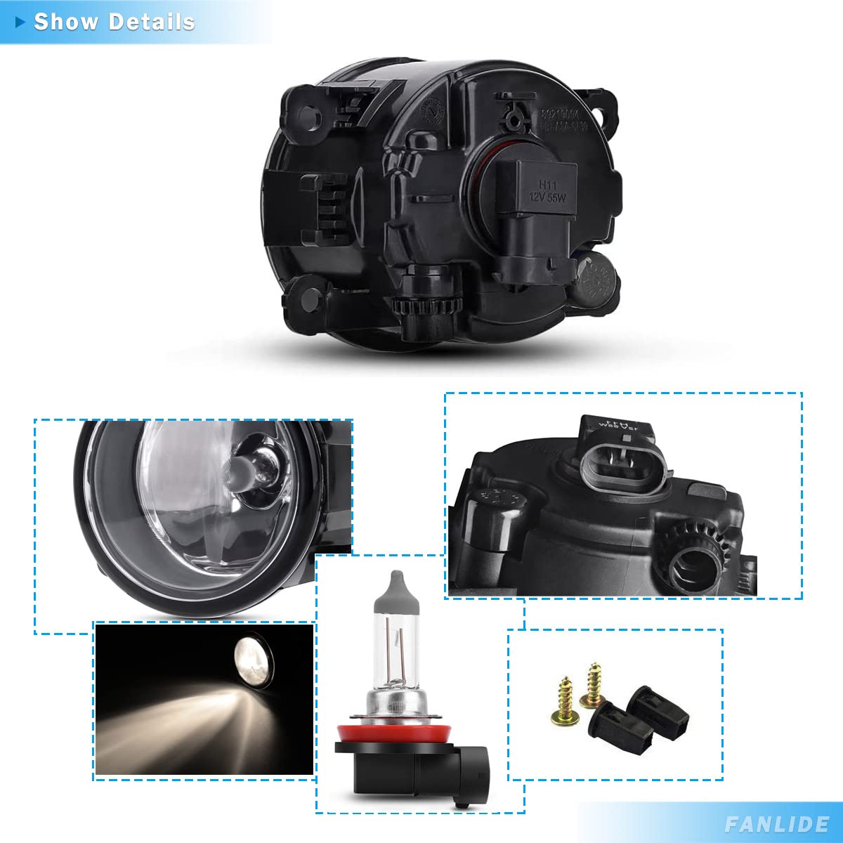 Fanlide Fog Light Lamp Assembly Front For Ford, Replacement 4F9Z-15200-Aa, 4F9Z15200Aacp, Fo2592217, 88358