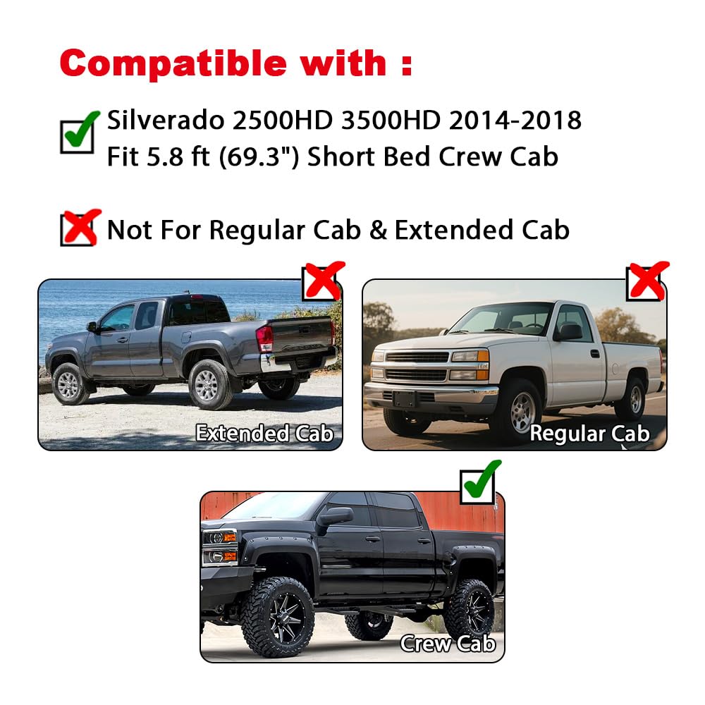 G-Plus Pocket Rivet Upgrade Fender Flares, Compatible With Chevy Silverado 2500Hd/3500Hd 2014-2018, (Fit Fleetside With 69.3'' S