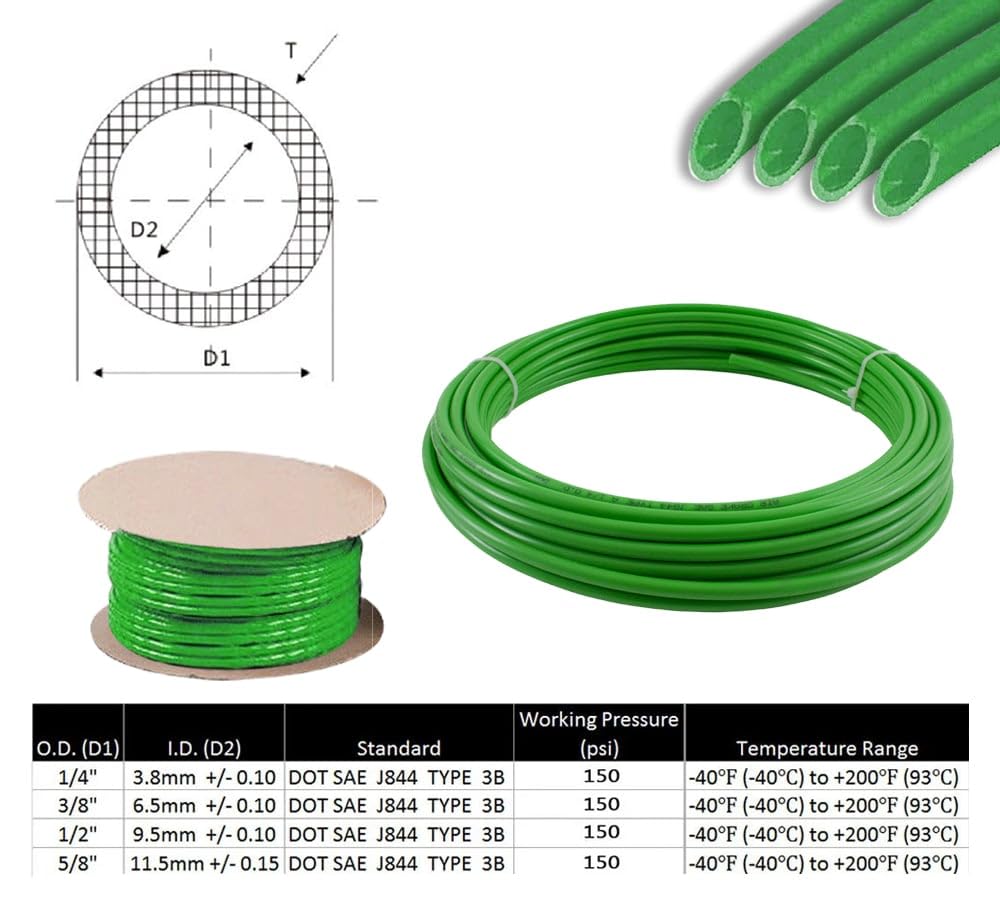 Mytee Products 3/8'' OD x 50' Green SAE J844 Nylon Air Brake Tubing DOT Approved | Pneumatic Nylon Air Line Hose for Brake Syste