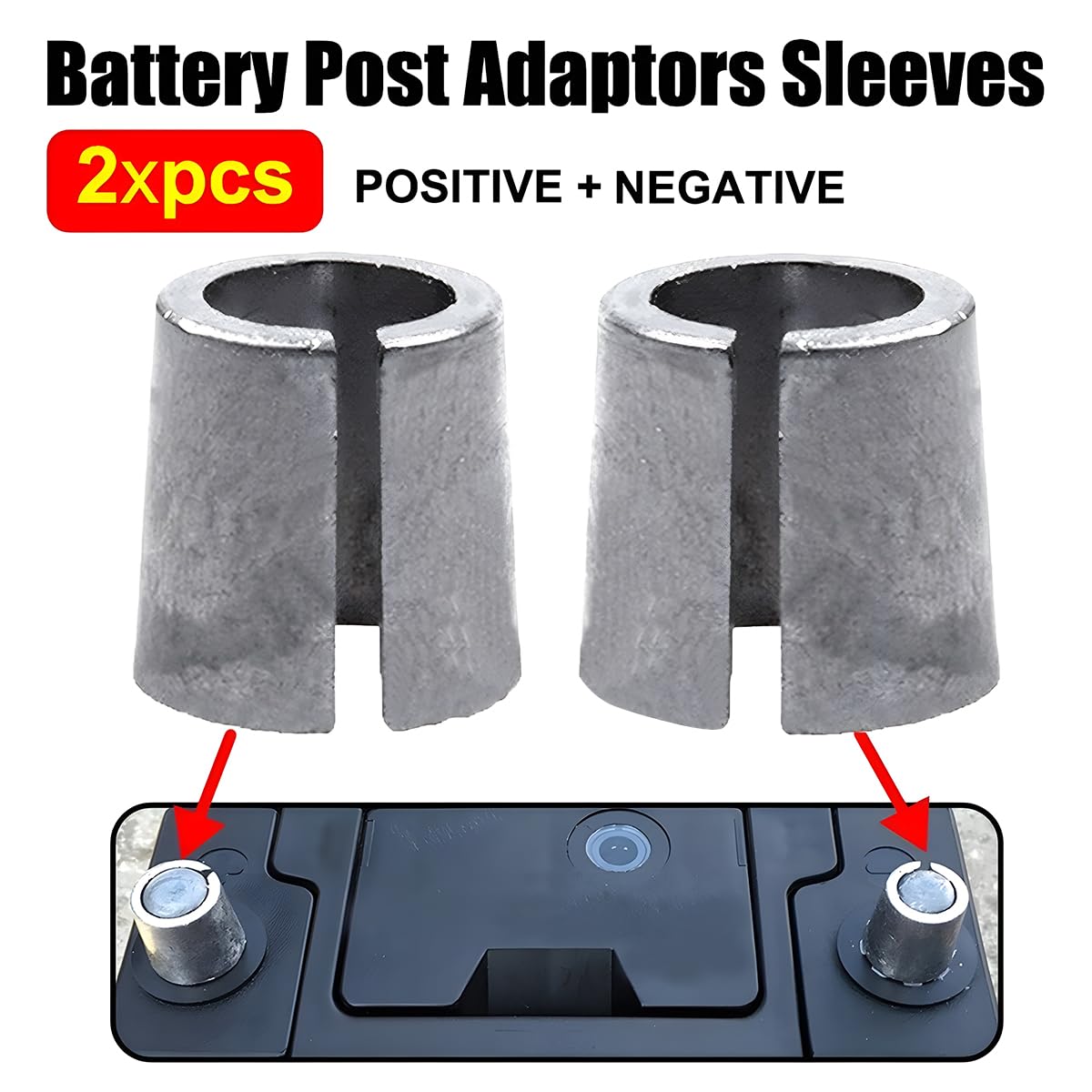 AUCELI Car Battery Post Shims, 2PCS Pure Lead Anode Cathode Vehicle Terminal Sleeves, Automotive Batteryterminal Positive Negati