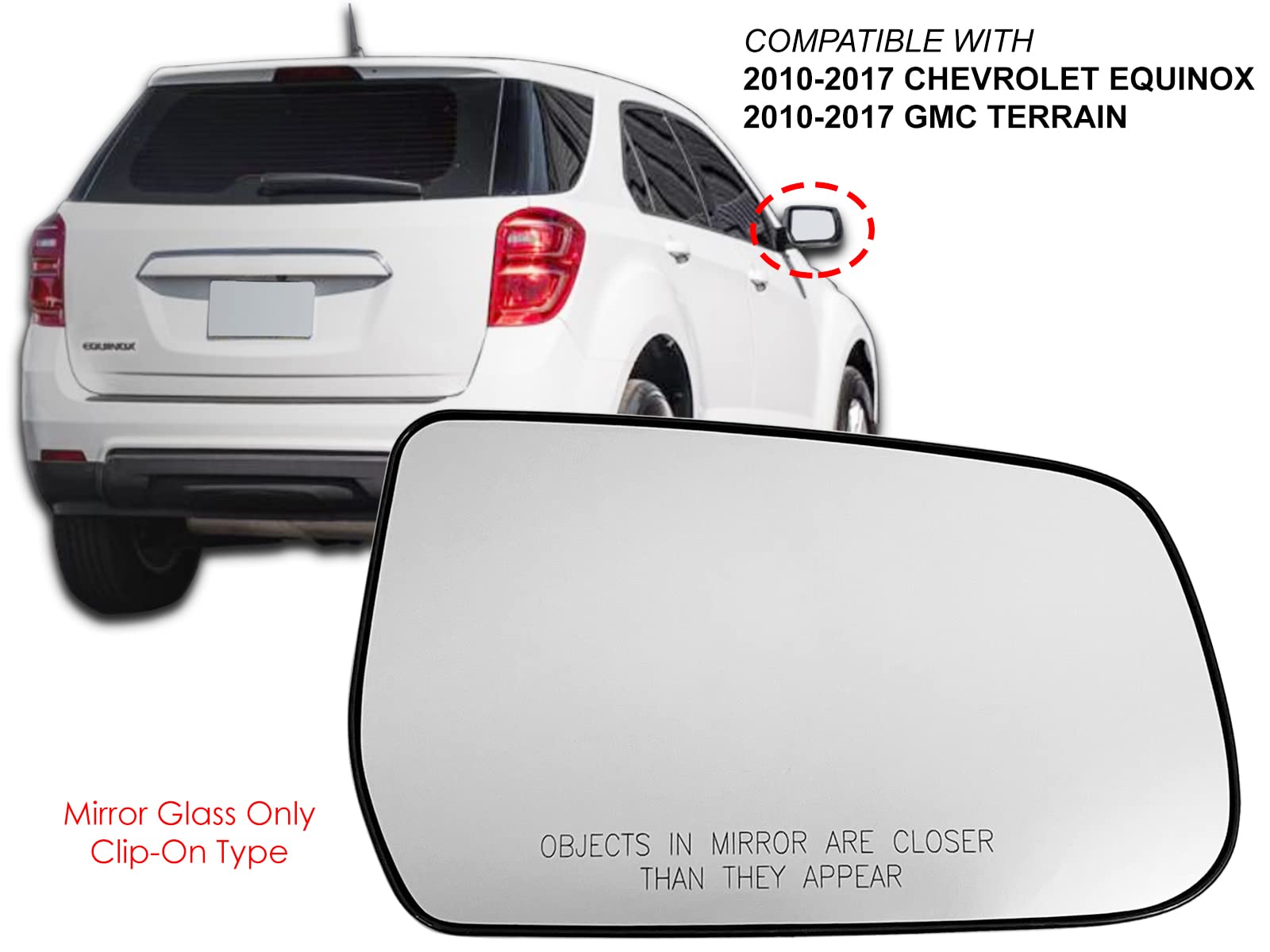 APA Replacement for Exterior Rear View Mirror Glass Non-Heated 2010-2017 EQUINOX TERRAIN Passenger Right Side 20815186 23467348 GM1325125