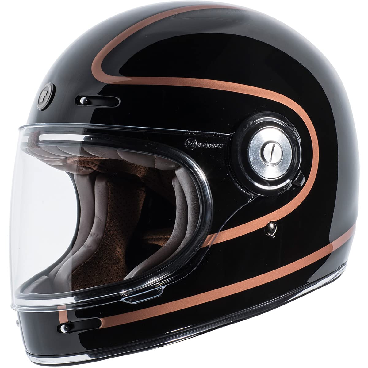 Torc T1 Unisex-Adult Retro Full-Face-Helmet-Style Motorcycle (Copper Pin Gloss Black, Small)