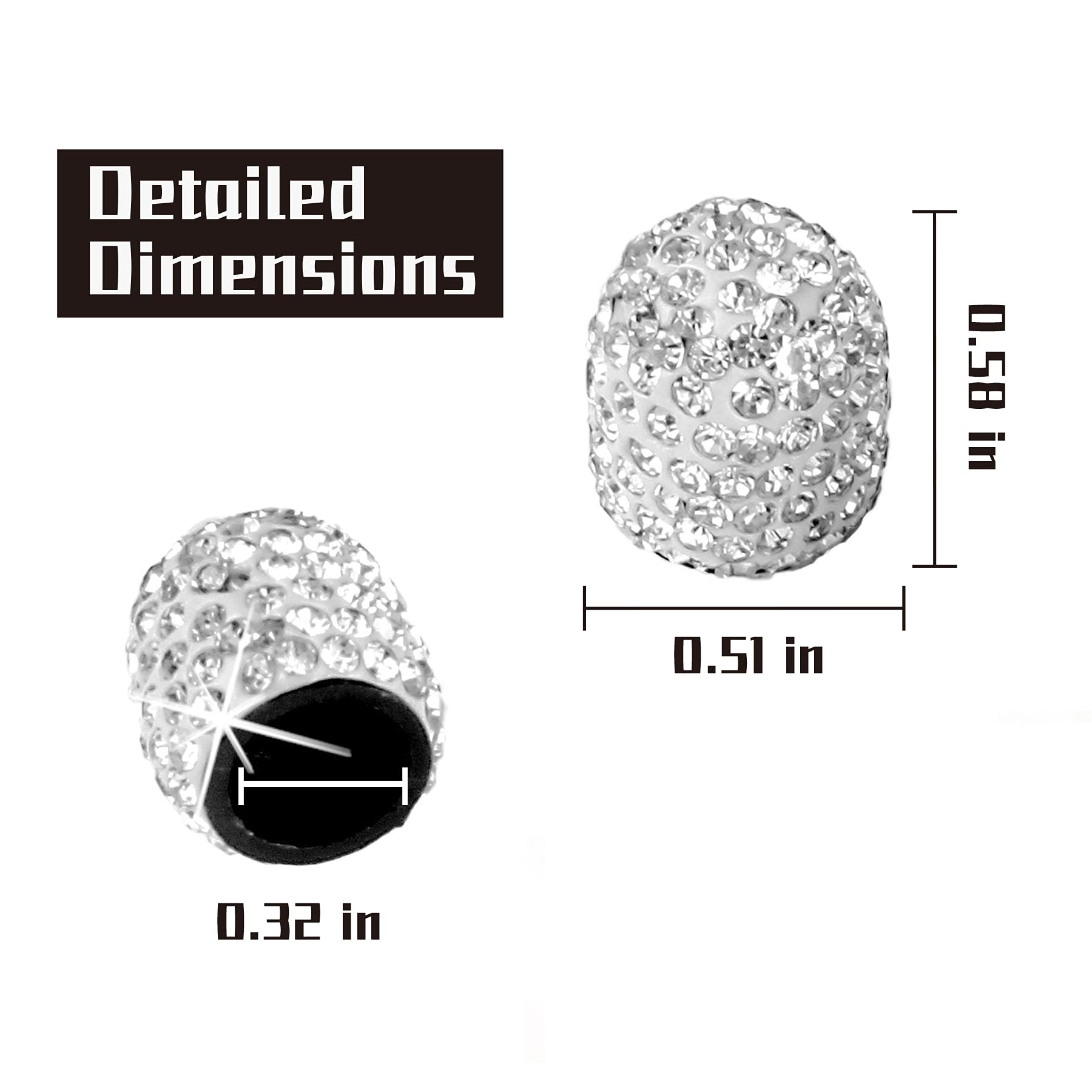 Justtop 4 Pack Handmade Crystal Rhinestone Tire Valve Stem Caps, Wheel Tire Valve, Attractive Dustproof Bling Car Accessories, Universal For Cars, Trucks And Motorcycles-White