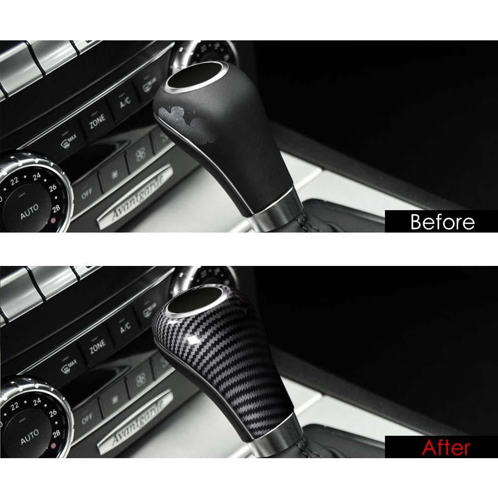 Charminghorse 1 Piece Carbon Fiber Car Gear Shift Knob Cover Sticker Interior Trim Compatible With W204 W212 A G E C Class Cls A