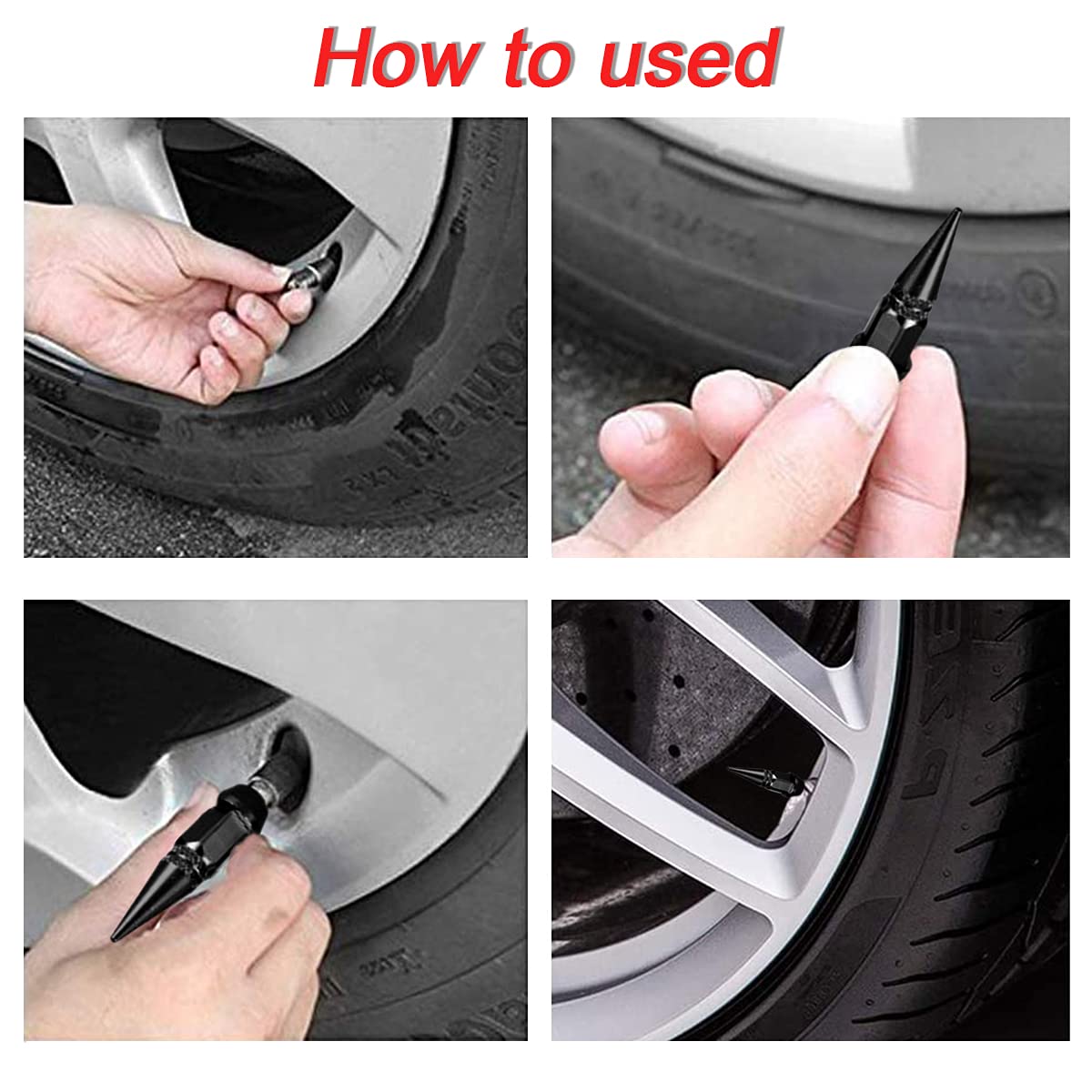 Car Wheel Tire Valve Caps, 4 Pack Spiked Aluminum Valve Stem Caps, Attractive Dustproof Car Accessories, Universal For Most Vehicles (Black/45Mm)