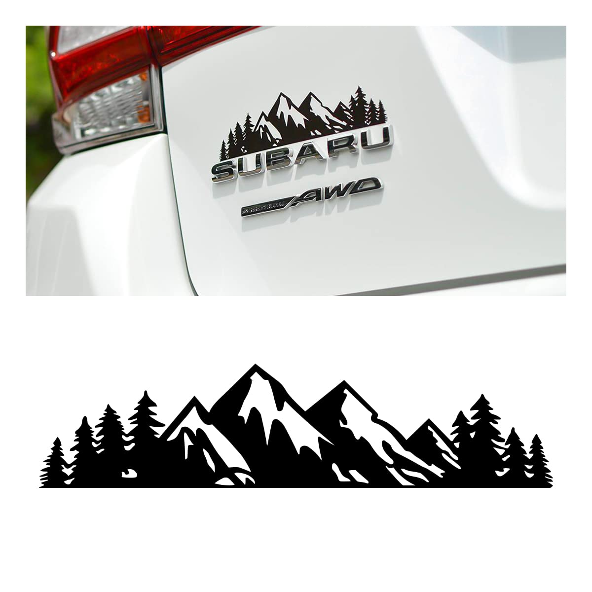 7 Inch Snow Mountain Tree Stickers For Car, Mountains Graphic Logo Decals, Premium Badge Decals For Car Trunk Tailgate Emblem, C