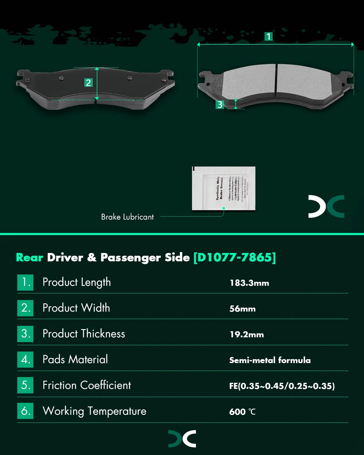 SCITOO Disc Brake Pads Kits D1077-7865 Semi Metallic Rear Brake Pads Set Fit For Dodge For Ram 1500 2004-2008,For Dodge For Ram