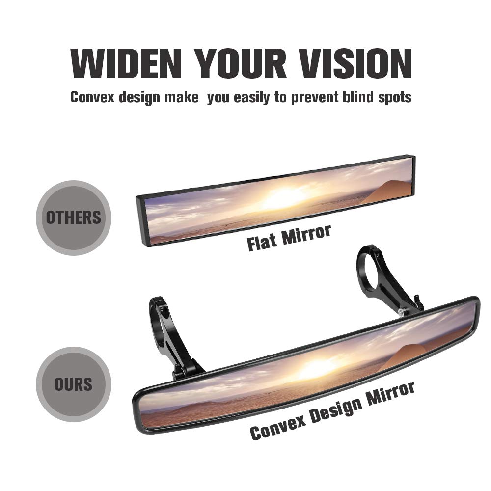 Utv Rearview Mirror, Issyauto 15 Ultra Clear Sxs Utv Mirror With 1.75 Clamps And Convex Design Compatible With Polaris Rzr 800 900 1000 Turbo Pro Xp, Pioneer 1000, Arctic Cat Wildcat(2023+)