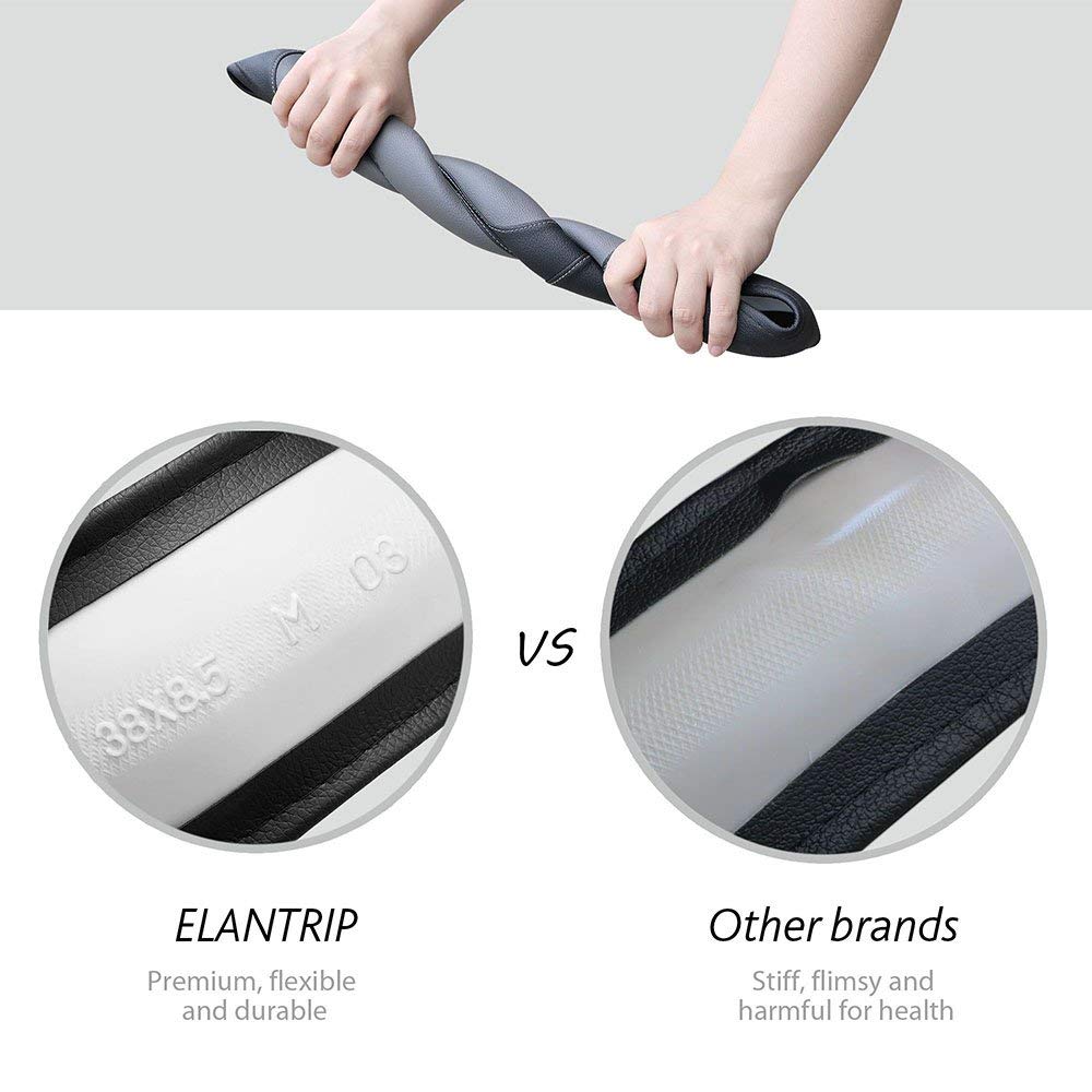 Elantrip Leather Steering Wheel Cover 15 1/2 To 16 Inch Universal Large Grip Breathable For Car Truck Suv Jeep Anti Slip Black A