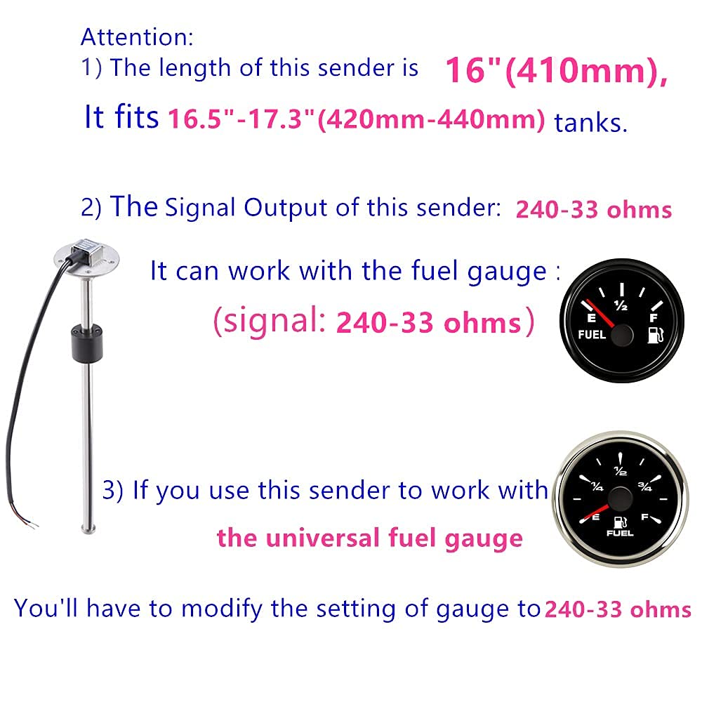 100TECH Marine Fuel Sending Unit Float Replacement 16''(410mm) for Boat Vehicle RV Fuel Sender Gas Tank Sending Unit Diesel Leve