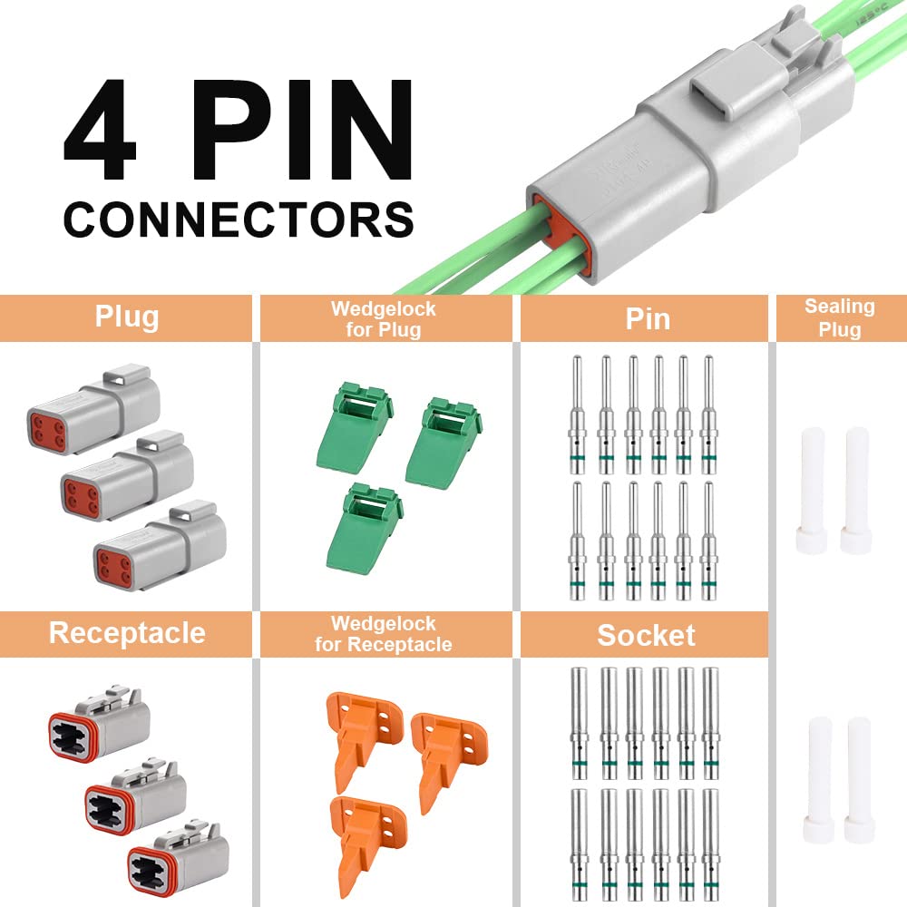 Jrready St6114 Dt 4 Pin Connector Dt06-4S Dt04-4P Gray Waterproof Electrical Wire Connector With Deutsch Solid Contact Wire Size