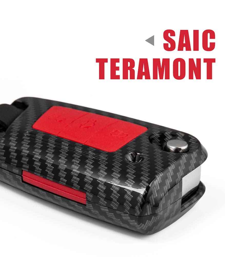 Sanrily 1 Pcs Red Flip Key Cover Case For Volkswagen Jetta Passat Golf Beetle Gti Tiguan Eos Keyless Keychain Holder Stylish Abs Plastic Full Protection Carbon Fiber Texture Key Shell
