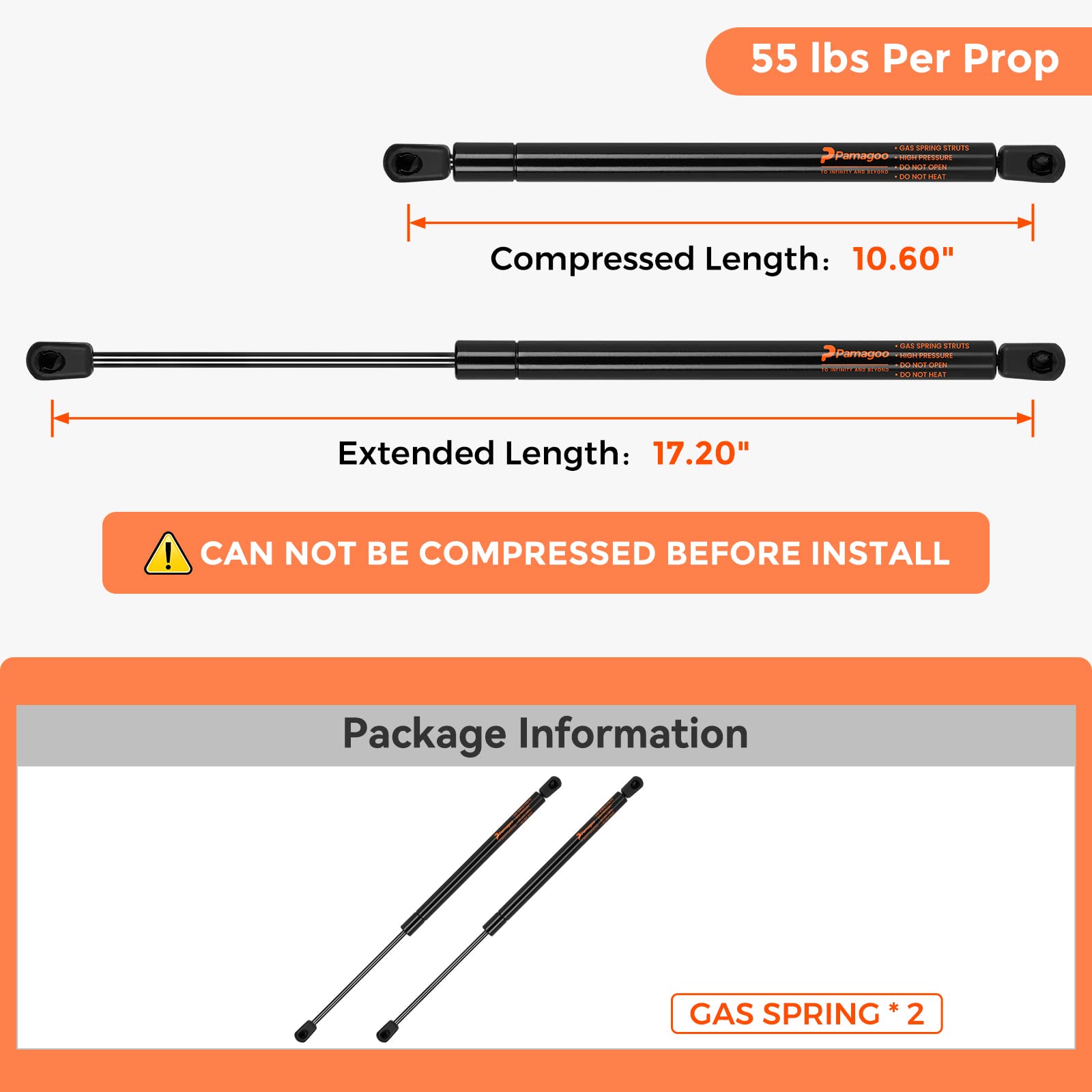 C16-04445 17 Inch 55Lb Gas Strut Shock 17.2 Inch Gas Spring For Leer Truck Topper Camper Shell Rear Window Tool Box Cap Replacement Set Of 2 Pamagoo