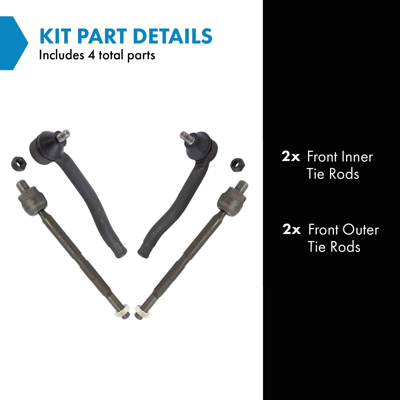Trq Front Inner And Outer Tie Rod Set Compatible With 2009-2013 Honda Fit