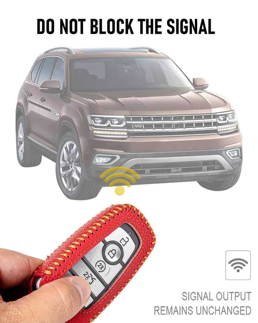 Yonufi For Ford Key Fob Cover With Keychain, Leather Keyless Entry Car Smart Key Case Protector Holder Compatible With 2017-2024