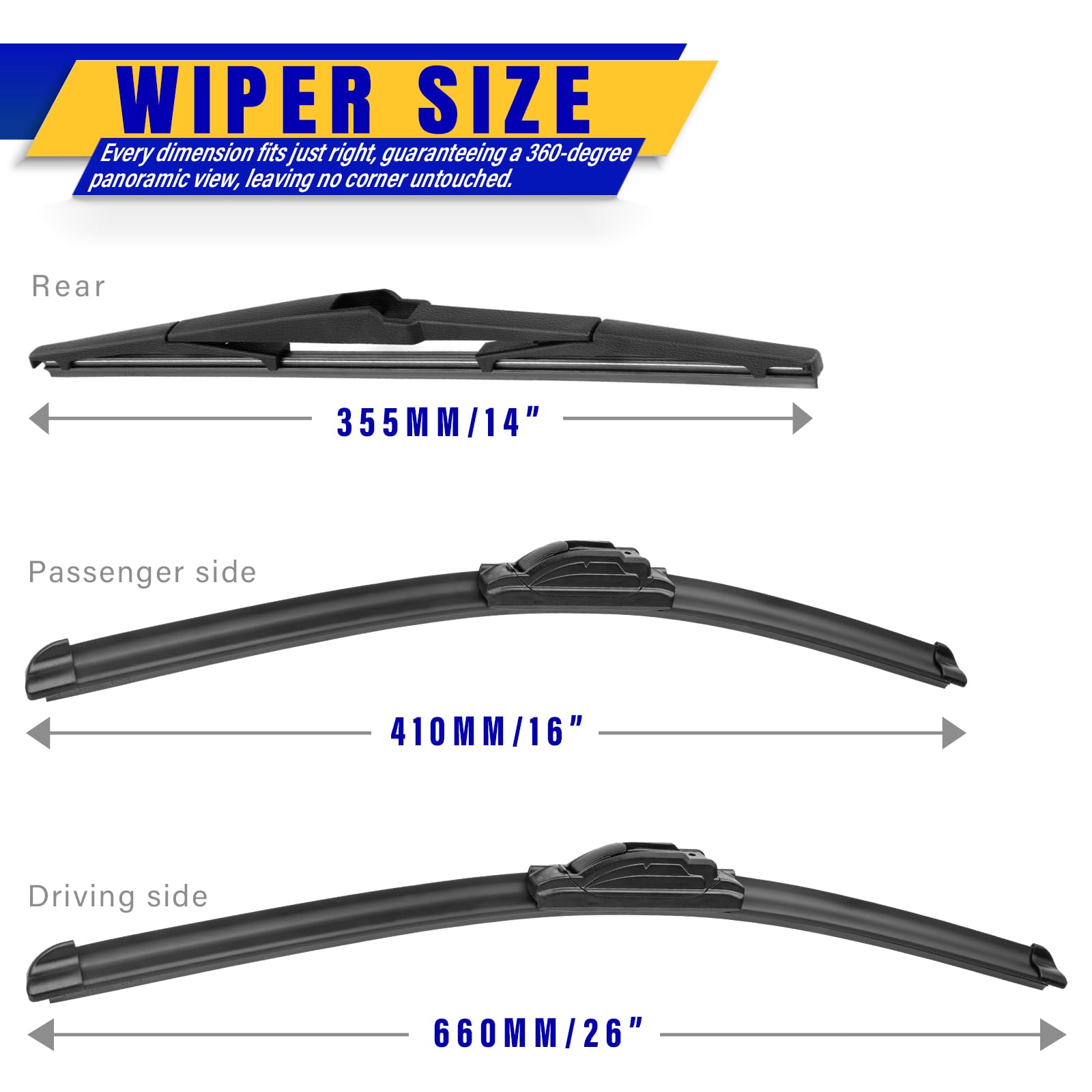 3 Wipers Replacement For 2007-2012 Mazda Cx-7/2016-2020 Hyundai Tucson, Windshield Wiper Blades Original Equipment Replacement -