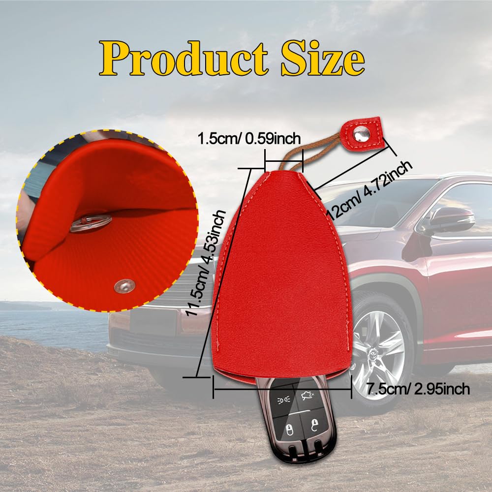 Lecctso 2Pcs Car Key Case, Creative Pull-Out Key Sleeve Keychain Bags, Pu Leather Large-Capacity Car Key Protective Bag, Cute Protector Car Key Fob With Holder Hook For Women And Men (Red)