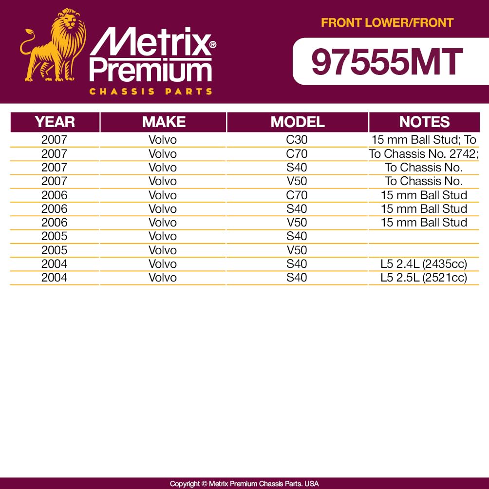 Metrix Premium Chassis Parts - 4 Pc Front Lower Control Arm & Front Sway Bar Stabilizer End Link Kit Fits 07 Volvo C30, 06-07 C7