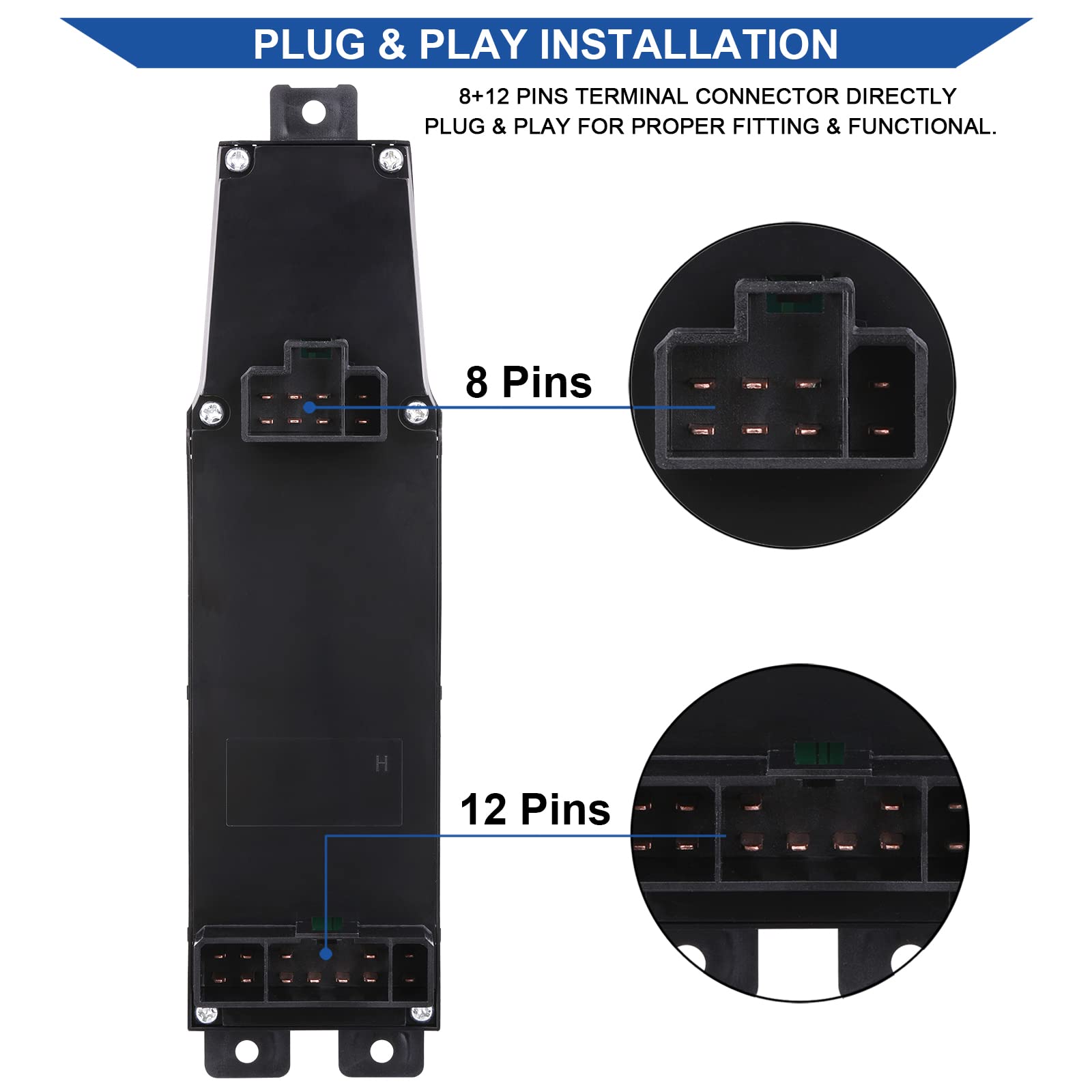 Obaee Power Window Control Switch Button&Bezel(Driver Side)& Window Bezel(Passenger Side) Compatible With 2002-2009 Dodge Ram 1500/2500/3500, Dark Gray