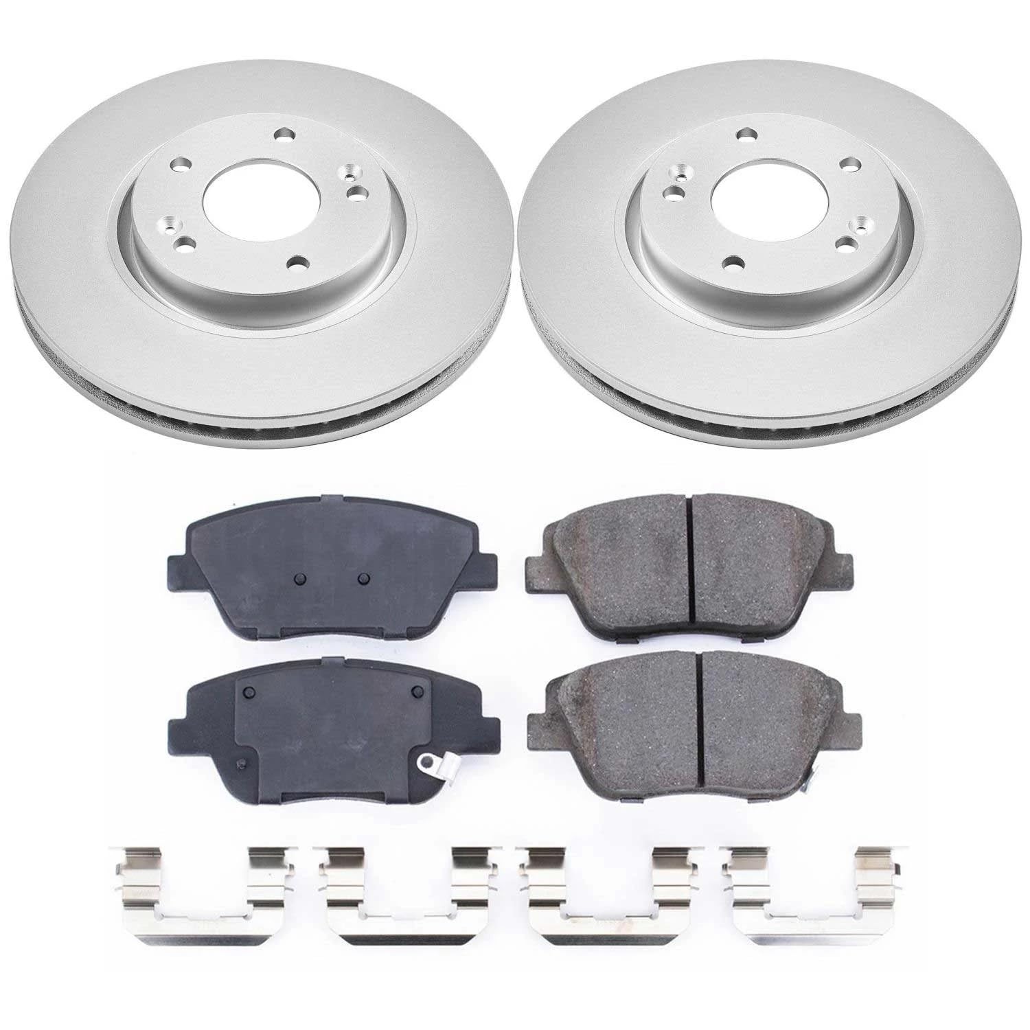 Power Stop Crk5377 Coated Brake Rotor & Ceramic Brake Pads- Front For Hyundai Sonata 2011-2015, Kia Optima 2011-2016 [Model Spec